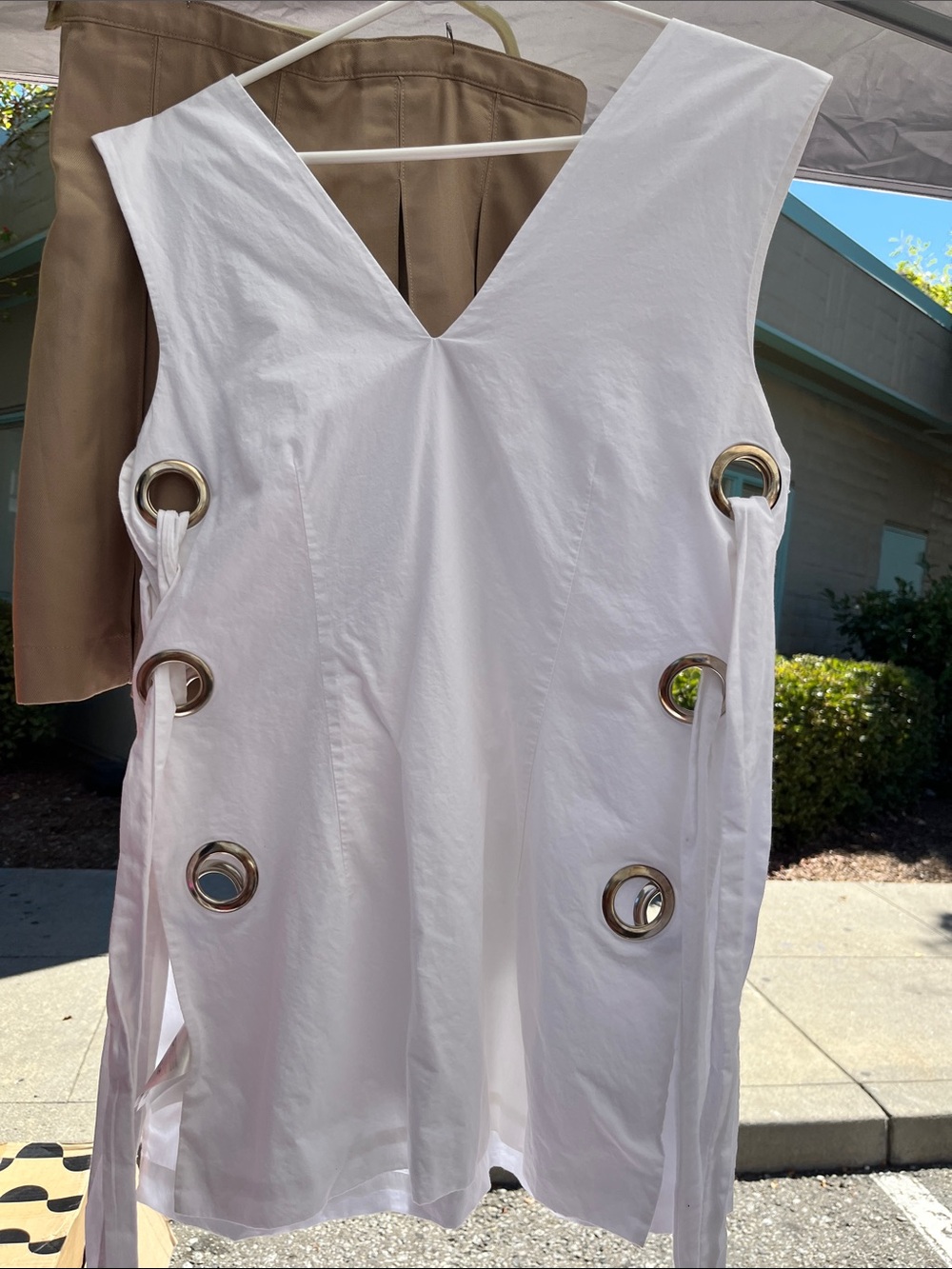 H&M White Eyelet Tie-Side V-Neck Mini Dress